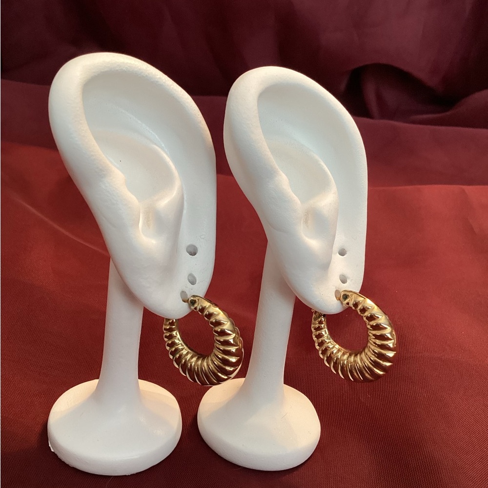 Gold Hoop Ribbed Design Earrings